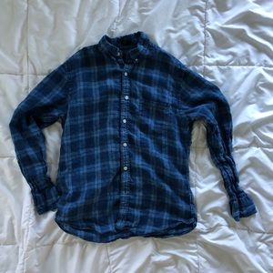 Men’s blue plaid linen cotton Jcrew shirt